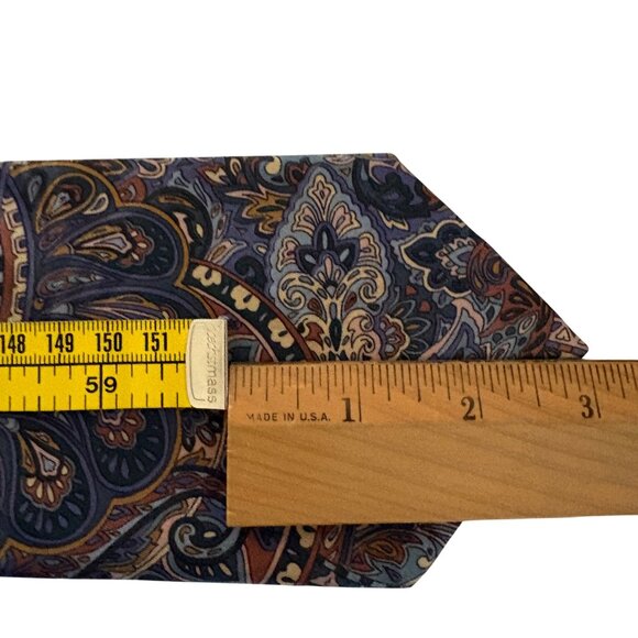 Manhattan Extra Long Paisley Tie Mens Poly Necktie USA Brown Blue Office Formal - Picture 8 of 8